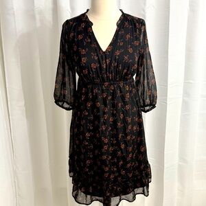 Isabel Maternity Midi A-Line Dress, Black, Gold Floral & Metallic Strips, Size S